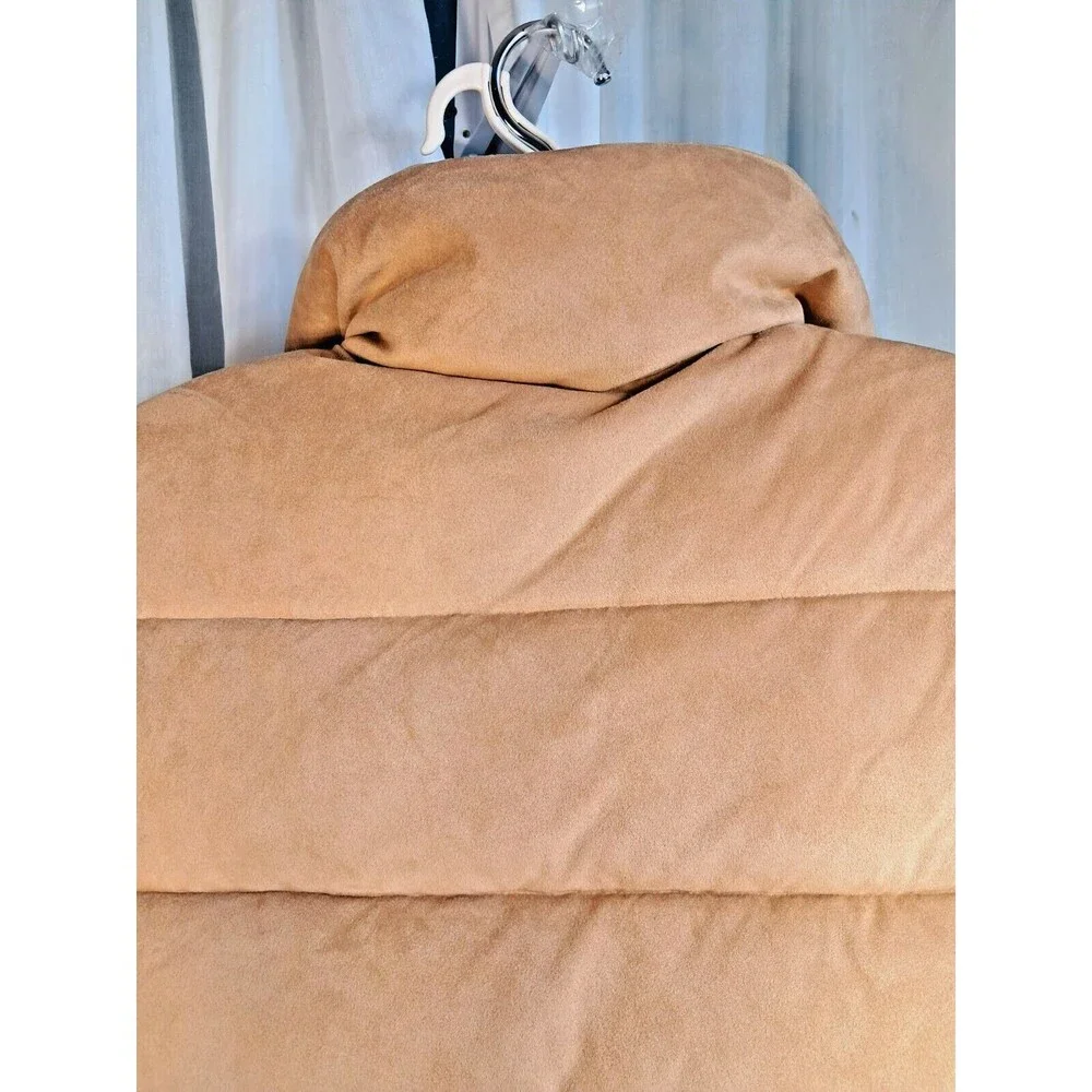Express Faux Suede Tan Puffer Vest Zip Sample Size Mens Small Womens Large - Picture 4 of 15